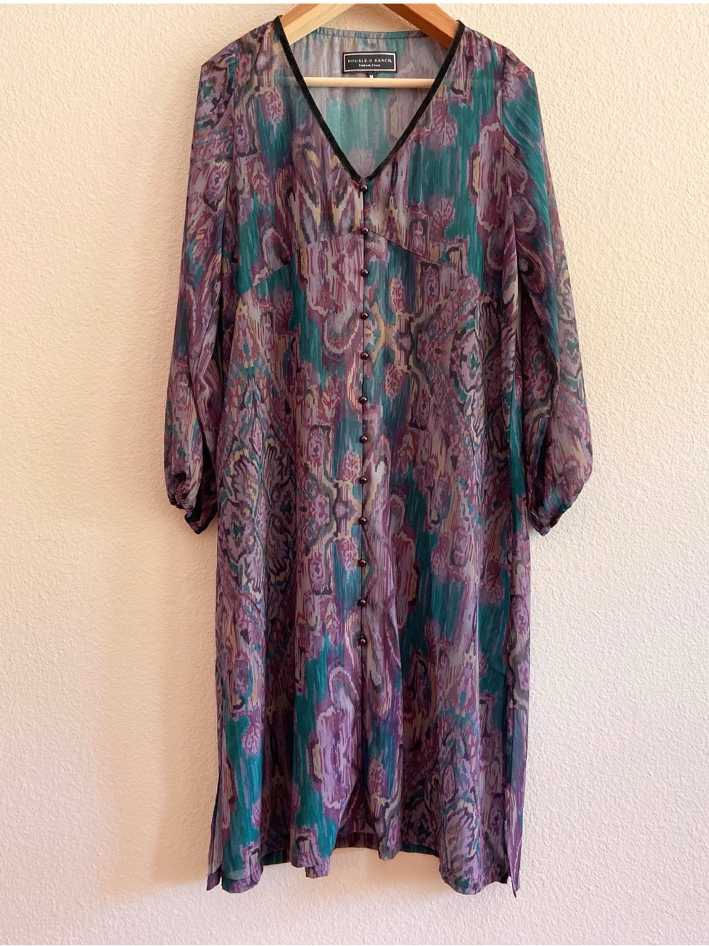 Double D Ranch Dress - Abstract Ikat, Paisley, & Floral Print - Teal & Purple  M